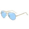Golden aviator sunglasses with light blue lenses and vintage engraved metal frames - Gold Frame Blue Lens Polarized C4