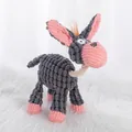 Pink and grey donkey plush dog toy made of corduroy with cotton rope for chewing - Small Pink Grey Donkey