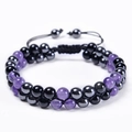 Detail von 8mm Amethyst und Magnetit zweilagiges verstellbares Perlenarmband für Paare - Violetter Amethyst + Schwarzer Achat + Hämatit (6MM)