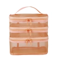 Three-layer mesh toiletry bag in light pink with handle for travel organization - Triple Layer / Orange