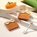 Mini resin accessories set with orange dotted slice and brown bow plates for DIY crafts - Square Coffee Plate