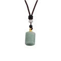 Detail of green jade perfume bottle pendant with golden hardware on brown woven cord - Green Aventurine + 35CM Rope