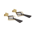 Modern geometric earrings in black and gold finish with long triangular pendant - Gold and Black Color Block Style (KE86947-KFC)