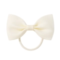 Cream solid color ribbed grosgrain bow hair tie with high elastic rubber band - Off White
