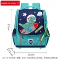 Space dinosaur theme kids backpack in teal and navy blue with safety reflective strips - Large (Suitable for Grades 1-3) / Lake Blue