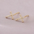 Exquisite 18K gold plated cross stud earrings with micro-pave cubic zirconia crystals - EO01-8 Micro Pave Classic Cross