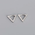 Macro detail of silver triangular hoop earrings with a polished metallic finish and sleek edges - Triangle Hoop Earrings (S-E1559) / Silver