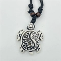 Tribal turtle pendant necklace in white resin with black cord and brown wooden beads - A-2/White Yin Yang Totem