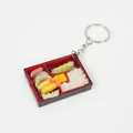 Miniature Japanese bento box keychain with tempura shrimp and rice, 4.7cm x 3.5cm size - Fried Shrimp & Sausage Rice Bento