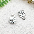 Antique silver gift box alloy charms with bow details for DIY jewelry making - Square Christmas Gift Box (8x11.5mm)