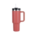 Red 40oz stainless steel insulated tumbler with handle and straw on white background - 40oz / Rust Red