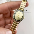 Women's minimalist gold oval dial alloy chain watch with bar markers by Naidu - Gold Band Gold Dial