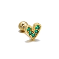Golden heart stud earring with green zircon stones and screw back ball closure - Heart / Green