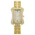 Luxuriöse Damenuhr in Gold mit funkelnder Kristall-Lünette und Metallarmband - Gold