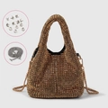 Champagne gold rhinestone bucket bag with snake chain strap and spare crystals - Gold