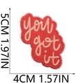 Detailed view of red embroidery patch showing dimensions 5cm height and 4cm width - you get it Red Text