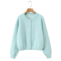 Chaqueta de punto de mohair azul claro para mujer con elegantes botones de perlas blancas - S / Azul claro