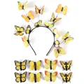 Luminous yellow butterfly headband set with 8 matching 3D butterfly hair clips - Yellow Headband + 8 Hair Clips