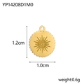Detailed view of gold sunburst pendant showing 1.2cm height and 0.6g weight metrics - YP14208D1M0-Gold Wavy Sun
