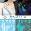 White henna luminous temporary tattoo JSN-077 with glowing blue effect at night - JSN-077 (Finger Wrist Pattern)