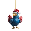 Blue Christmas rooster ornament with red wings and festive hat for holiday tree - Big Blue Rooster