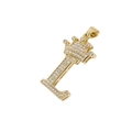 Gold plated letter L necklace pendant with crown design and micro paved cubic zirconia - Crown Letter L