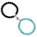 Magnet-Herz-Armbänder für Paare mit mattschwarzen und blauen Türkis-Natursteinperlen - Mattschwarzer Achat + Blauer Türkis
