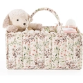 Quilted diaper organizer bag with pink and brown floral patterns and carrying handle - 38.1*25.4*17.8cm / Print 1