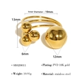 Edelstahlring mit drei Bändern, 18K Gold-PVD-Beschichtung und polierten 12mm-6mm Kugeln - Gold-Dreifachring Mehrfachkugel (SR020011)