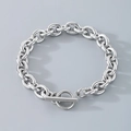 Minimalist silver stainless steel O-chain bracelet with stylish T-bar clasp closure - Bracelet (21cm) / 9.5mm / Silver