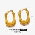 Gerippte 18K vergoldete U-förmige Edelstahl-Ohrringe, Größe 3.2cm x 2cm für Damen - Polierte ovale Ohrringe / Gold