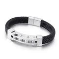 Bracelet tressé en cuir pour homme avec maillon industriel en acier inoxydable argenté - 19cm / Couleur Acier (KB152577-KFC)