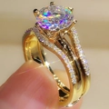 Bague de fiançailles dorée à six griffes avec anneaux entrelacés et zircones cubiques - US 7 / Doré