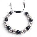 Verstellbares gewebtes Seilarmband mit Edelstahlperlen und schwarzen Perlen für Paare - Silber Schwarz 10mm