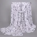 White chiffon scarf with black music note prints, lightweight and breathable accessory - White (Music Notes)