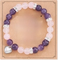 Handmade beaded bracelet with purple pink crystals and silver heart charm on gift card - Pink Purple + To My Niece Card