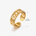 Adjustable golden stainless steel Cuban link chain ring for women with 1.7cm diameter - Gold Ring 160