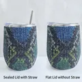 12oz stainless steel diamond wine tumbler with snake skin rhinestone pattern - Green Python Camo