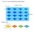 Blue 16-cavity bat silicone mold for Halloween candy with detailed size measurements - 16-Cavity Bat Style (D5118-1C)