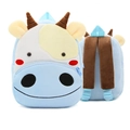 Cute light blue plush cow backpack for kids with soft adjustable brown shoulder straps - Cow