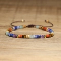 Adjustable multi-color imperial stone disc beads woven bracelet with gold spacers - No.64 Multicolor