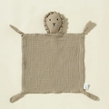 Beige cotton baby security blanket with a lion head design and knotted corners - Dark Khaki (Lion)