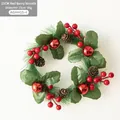 Christmas wreath 15cm with green pine needles, red berries and natural pine cones - Style D