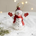 Pearlescent white glass snowman ornament with red glitter details and dimensions 11x8cm - Snowman