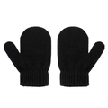 Matching pair of black knitted thermal mittens for children with ribbed wrist cuffs - Gloves / Black