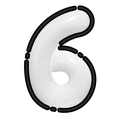 Detail of white number 6 foil balloon with black comic style outline for birthday parties - Number 6