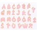 Set of 26 pink enamel and gold-plated alloy alphabet pendants for DIY jewelry making - Alphabet Set (DY147) / Set of 26 / Style 48 KC Gold Pink