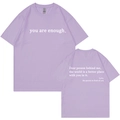 T-shirt en coton lavande à manches courtes avec lettrage blanc inspirant des deux côtés - 3XL / Lavande