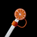 Orange slice silicone straw topper cap with dust-proof cover for reusable straws - Lemon Orange / 10mm
