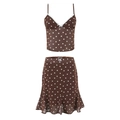 Vintage braunes Polka-Dot-Set für Damen mit Camisole-Top und Rüschenrock-Kombination - S / Kaffeefarbene Punkte